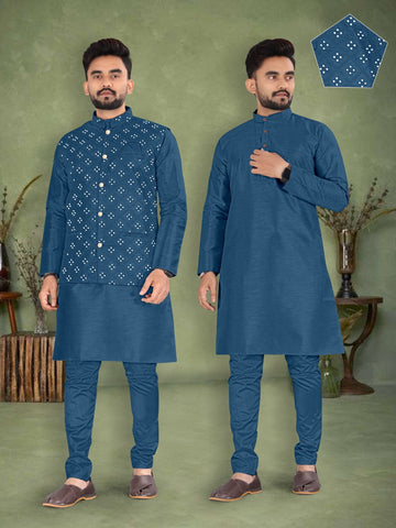 Party Wear Festival Kurta Pyjama With Modi Jacket ( Koti )