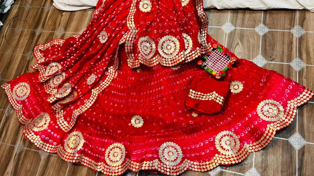 Rajasthani Traditional Bandhej Silk Hand Made Lehenga Choli