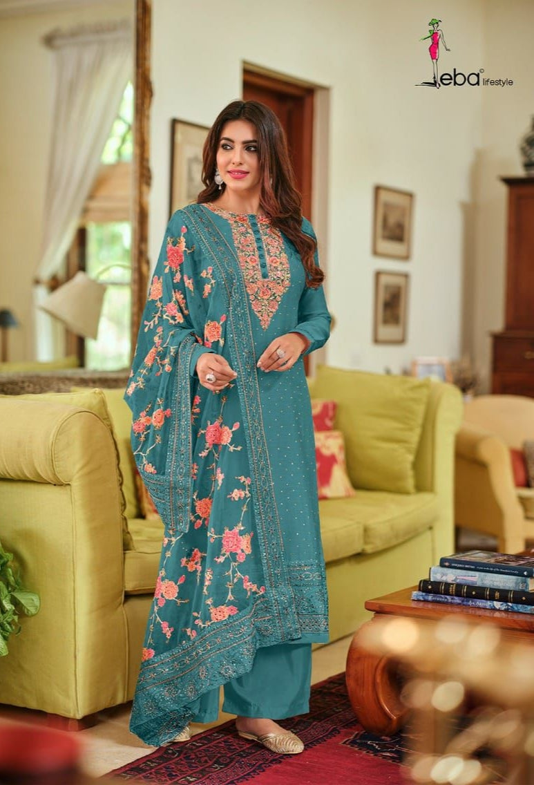 Eba Nyra Vol 3 Elegant Salwar Kameez For Women With Embroidery Work And Floral Dupatta