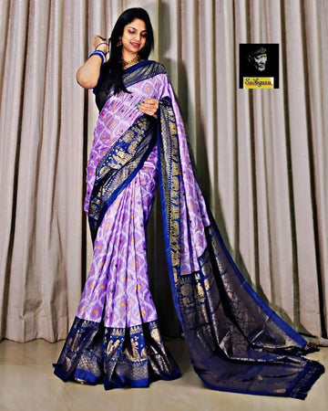 New Soft Pure Dola Silk Kalamkari Patola Digital Print Saree