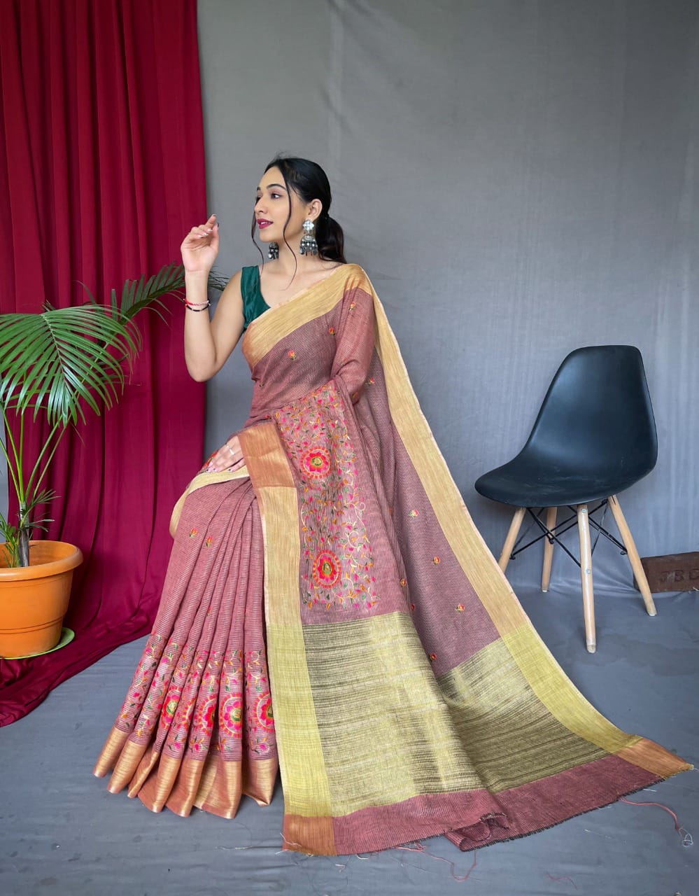 Party wear linen on sale sarees