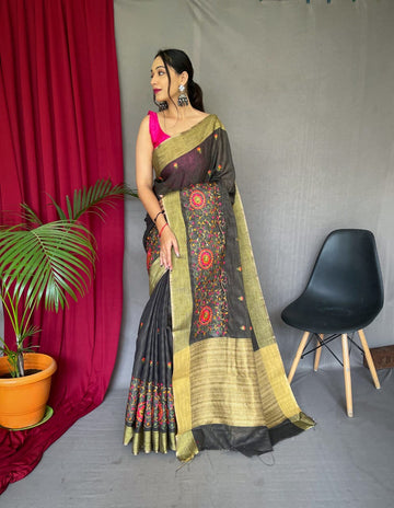 Party Wear Designer Pure Linen Sarees