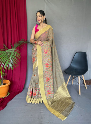 Party Wear Designer Pure Linen Sarees