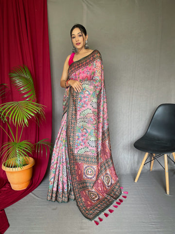 Pure Malai Cotton Bandhani Kalamkari Saree