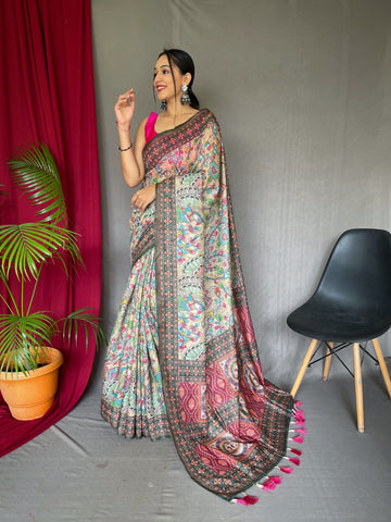 Pure Malai Cotton Bandhani Kalamkari Saree