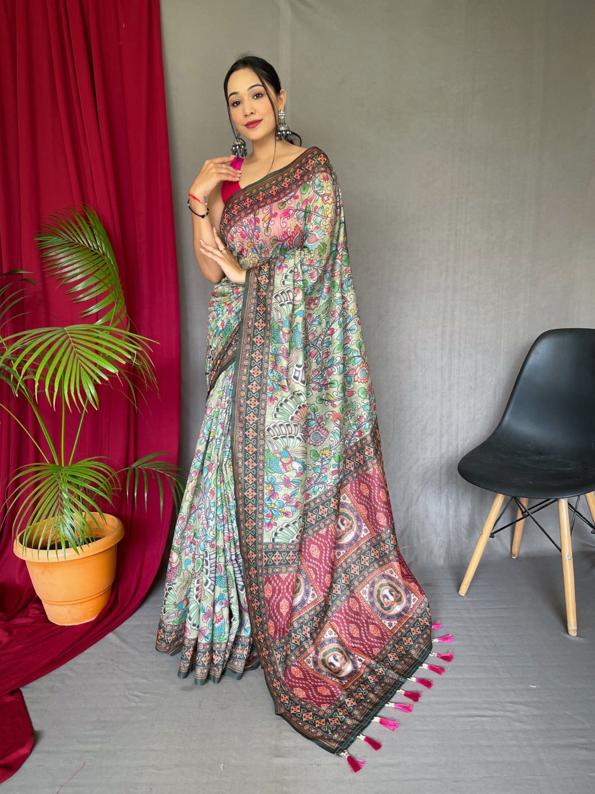 Pure Malai Cotton Bandhani Kalamkari Saree