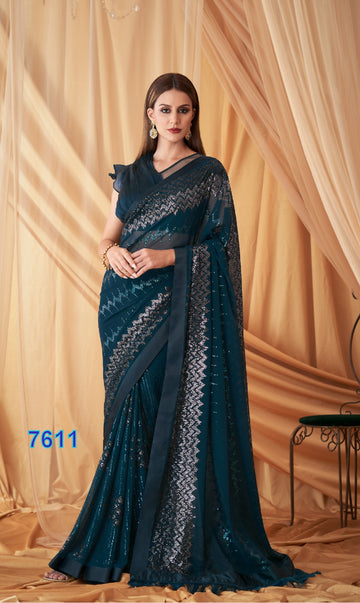 Beautiful Designer Party Wear Sparkle Georgette Fancy Saree