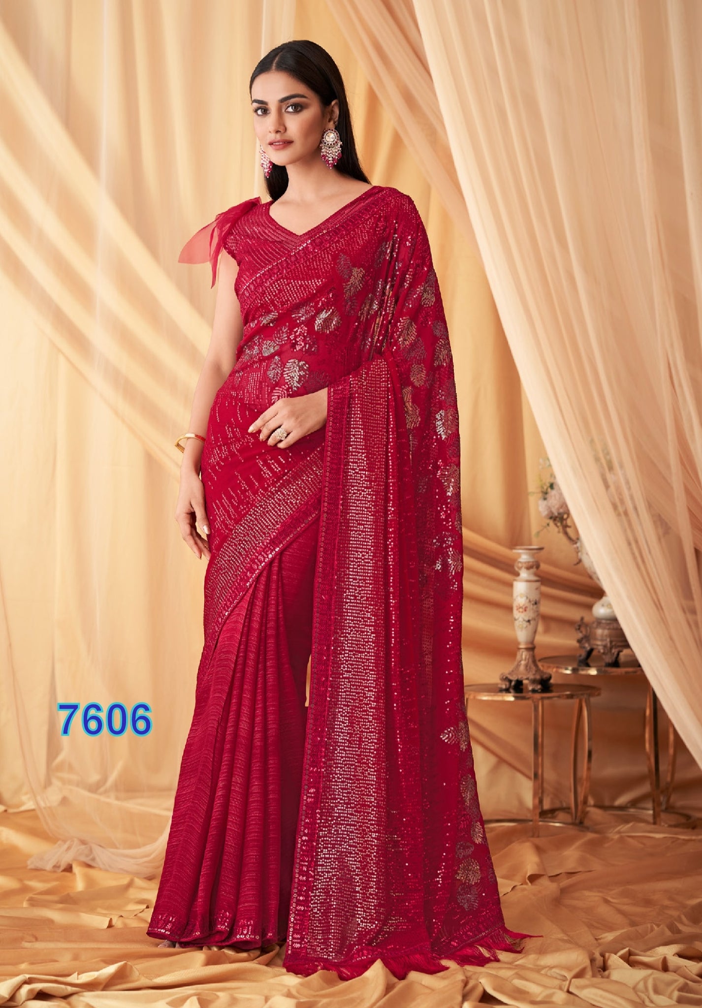 Beautiful Designer Party Wear Sparkle Georgette Fancy Saree