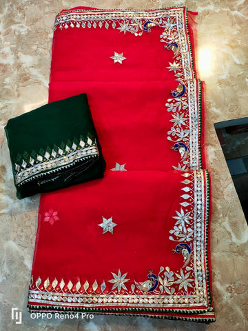 Rajasthani Traditional Pure Organza Chiffon Saree