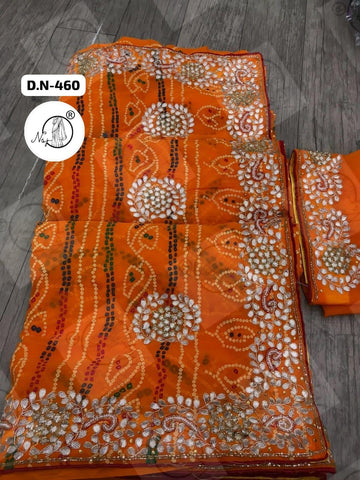 Beautiful Designer Jaipuri Pure 60gm Georgette Gottapatti Kasab Zardozi work Saree