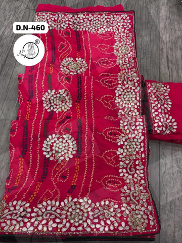 Beautiful Designer Jaipuri Pure 60gm Georgette Gottapatti Kasab Zardozi work Saree