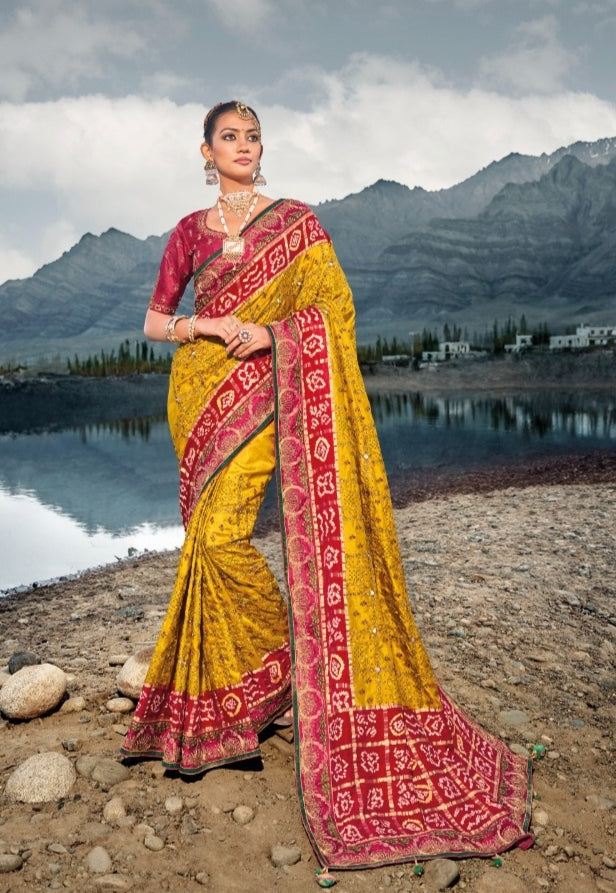 Boutique Designer Wedding Pure Kacchi Bandhej Satin Saree design 7304