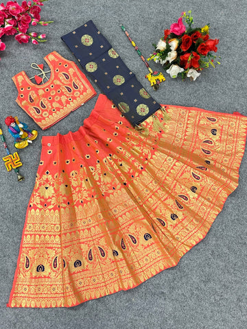 Beautiful Designer Banarasi Jaquard Kids Lehenga Choli