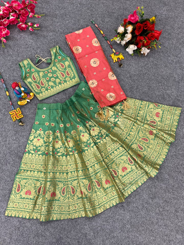 Beautiful Designer Banarasi Jaquard Kids Lehenga Choli