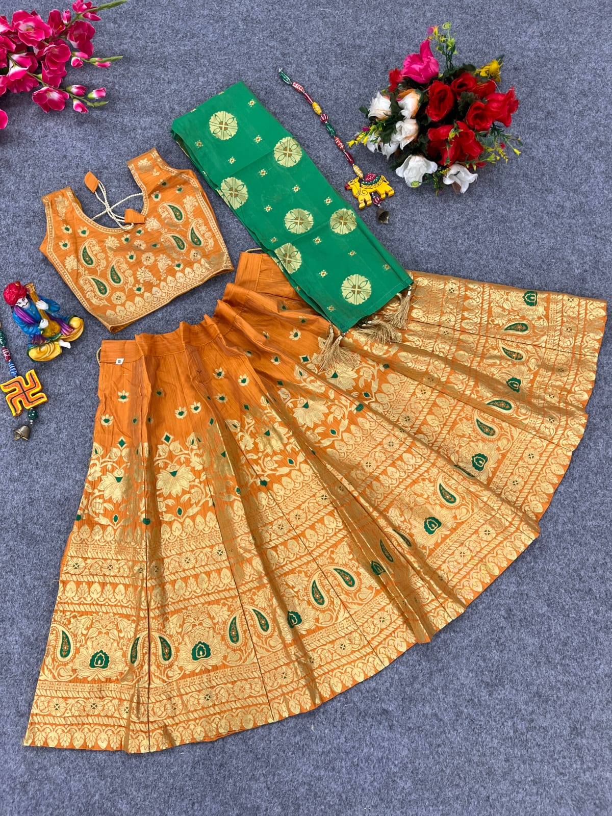 Beautiful Designer Banarasi Jaquard Kids Lehenga Choli