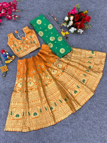 Beautiful Designer Banarasi Jaquard Kids Lehenga Choli