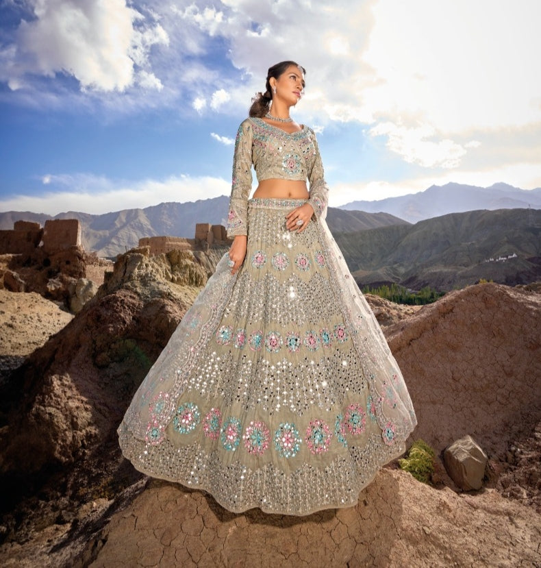 Silver Grey Tulle Lehenga Set | Grey lehenga, Aza fashion, Fashion