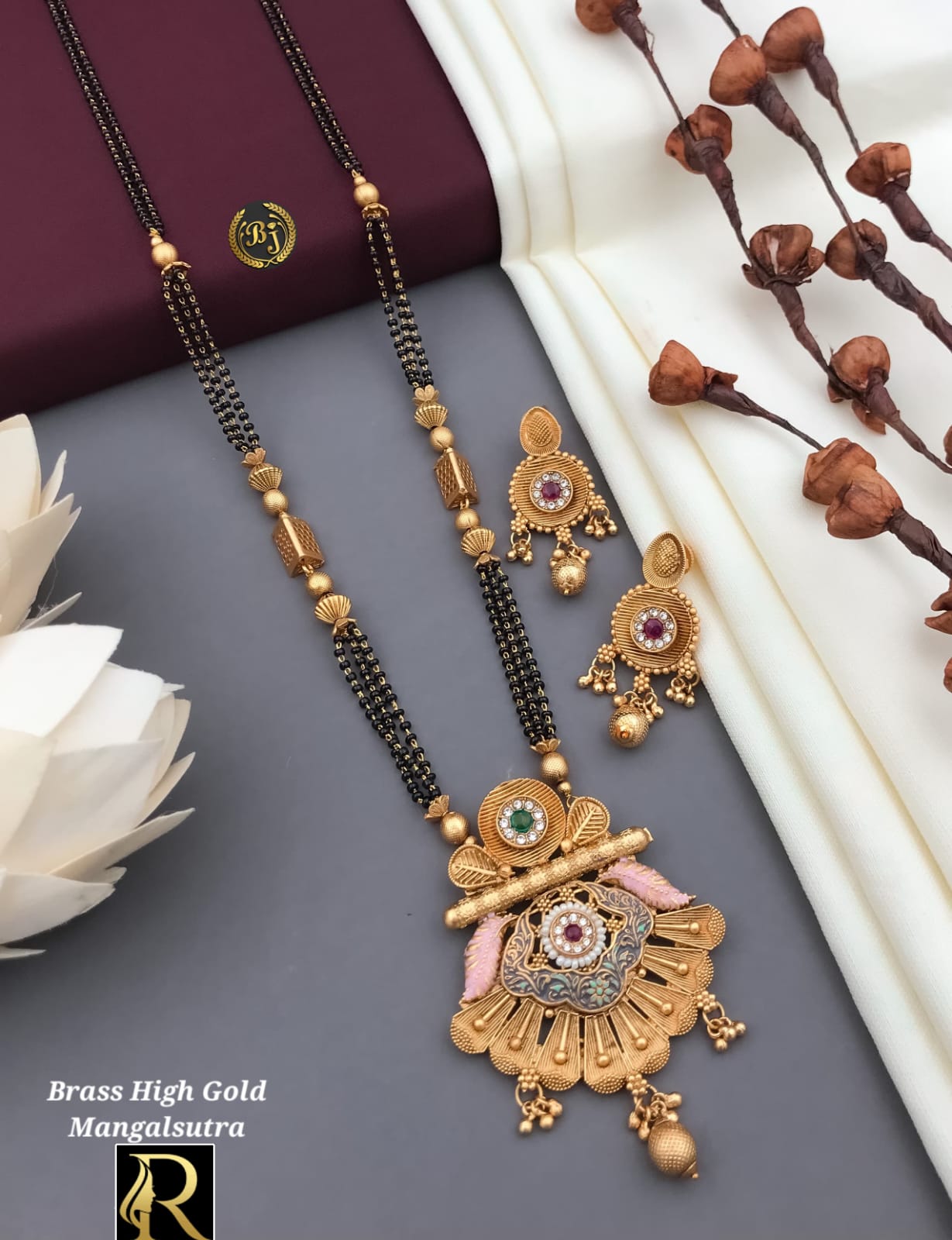 Beautiful Antique Rajwadi Long Mangalsutra with Earrings