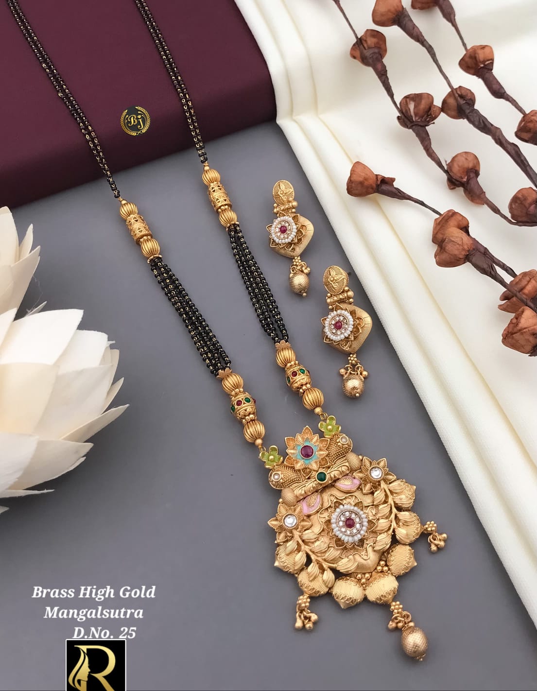 Beautiful Antique Rajwadi Long Mangalsutra with Earrings