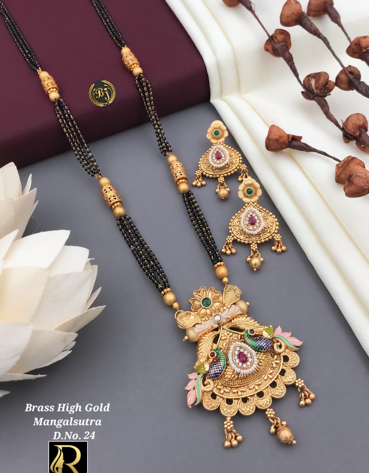 Beautiful Antique Rajwadi Long Mangalsutra with Earrings