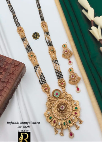 Beautiful Antique Rajwadi Long Mangalsutra with Earrings