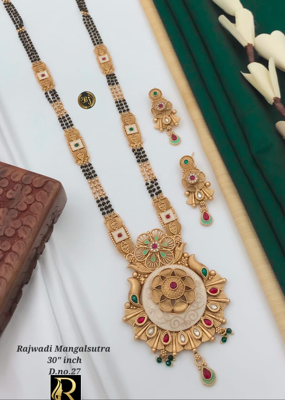 Beautiful Antique Rajwadi Long Mangalsutra with Earrings