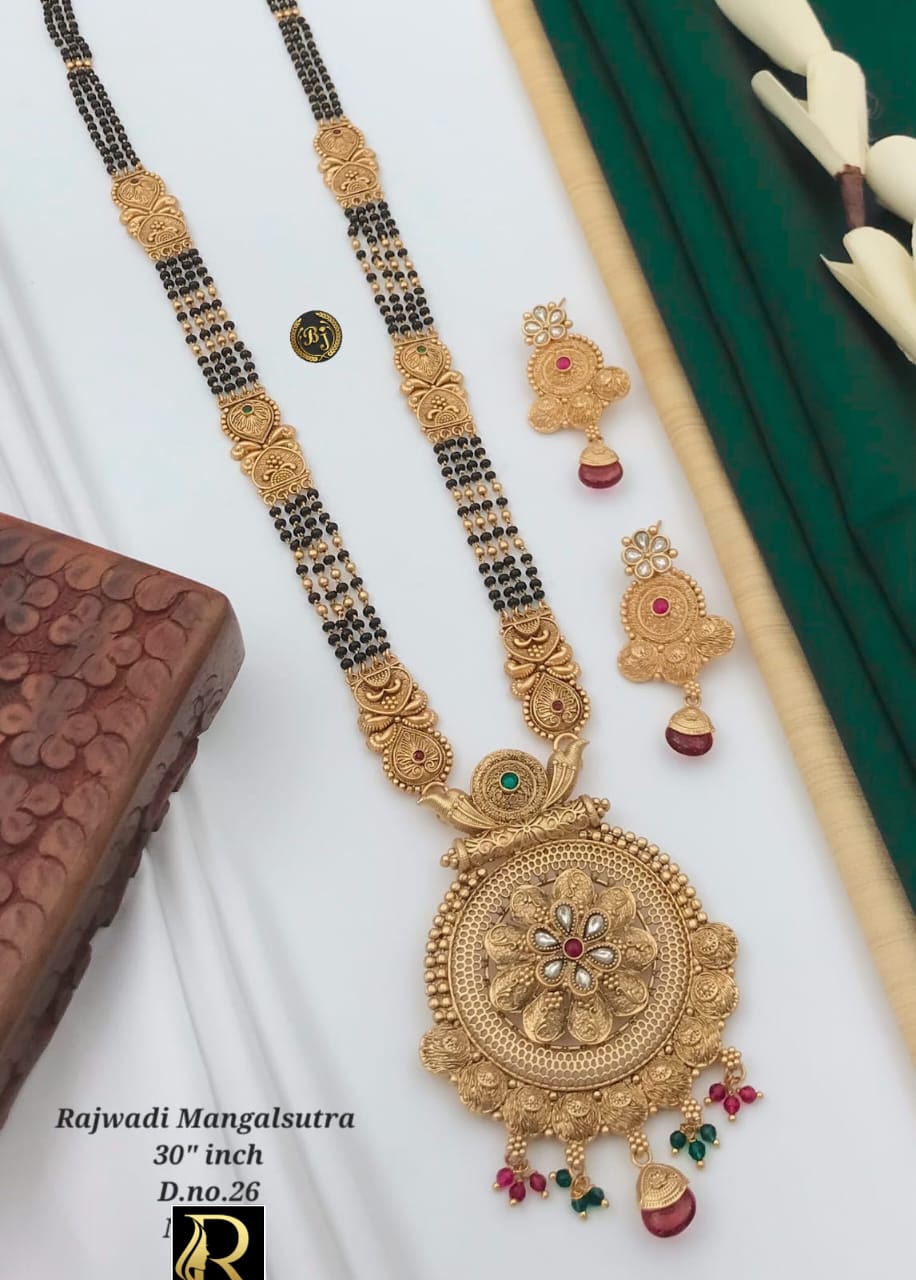 Beautiful Antique Rajwadi Long Mangalsutra with Earrings