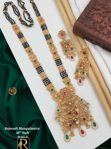 Beautiful Antique Rajwadi Long Mangalsutra with Earrings