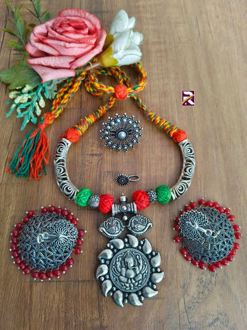 Beautiful Oxidised Thread Necklace with Jhumka Earrings