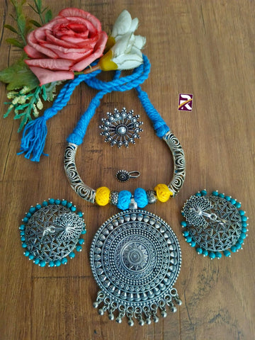 Beautiful Oxidised Thread Necklace with Jhumka Earrings