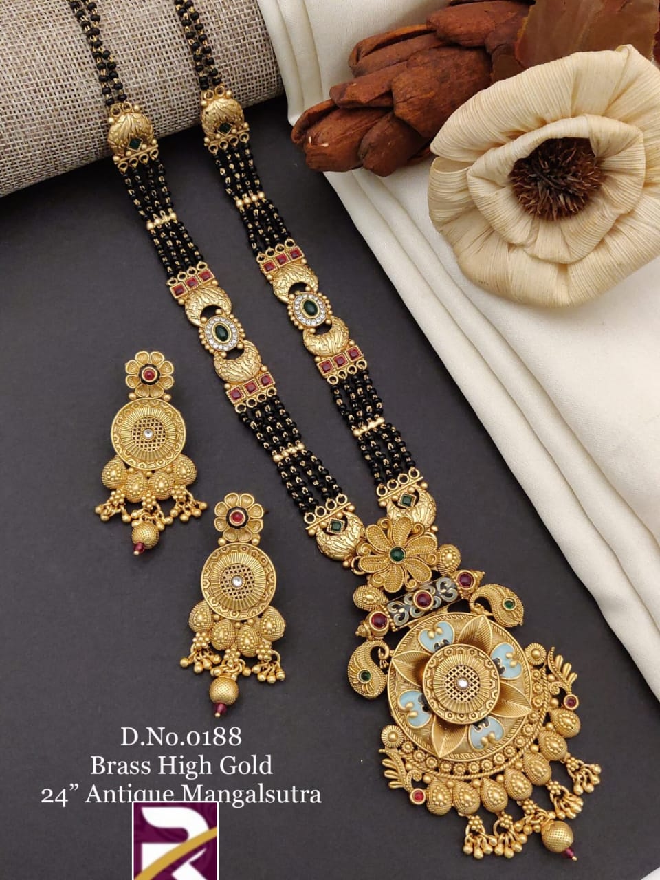 Antique Rajwadi Long Mangalsutra with Earrings