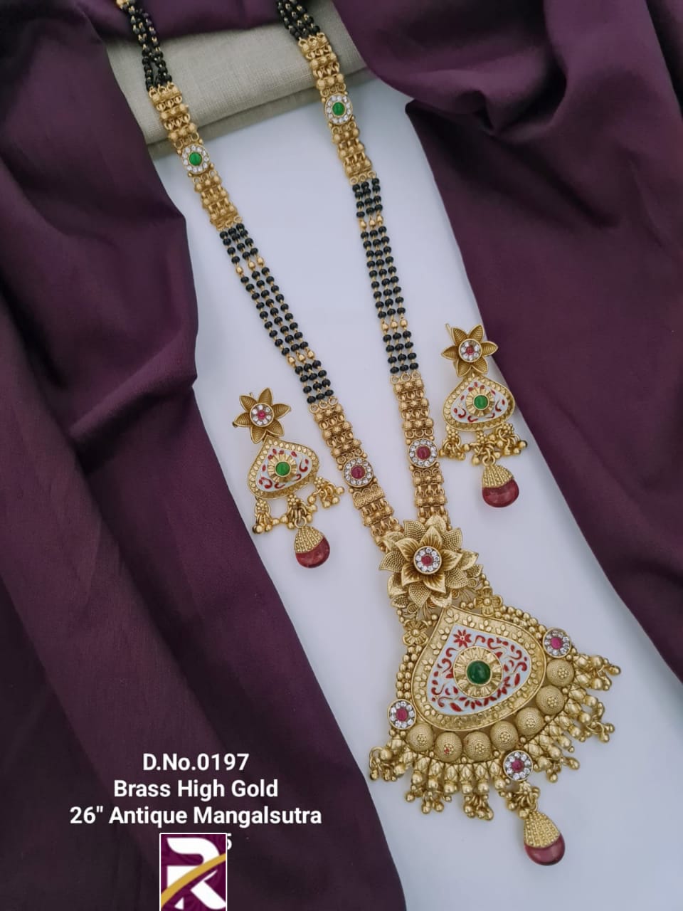 Antique Rajwadi Long Mangalsutra with Earrings