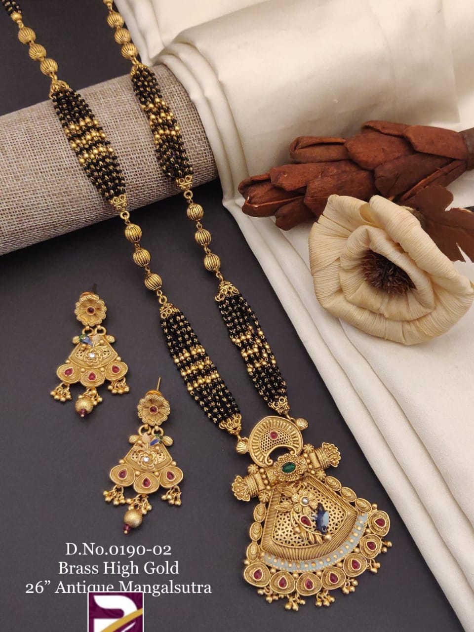 Antique Rajwadi Long Mangalsutra with Earrings