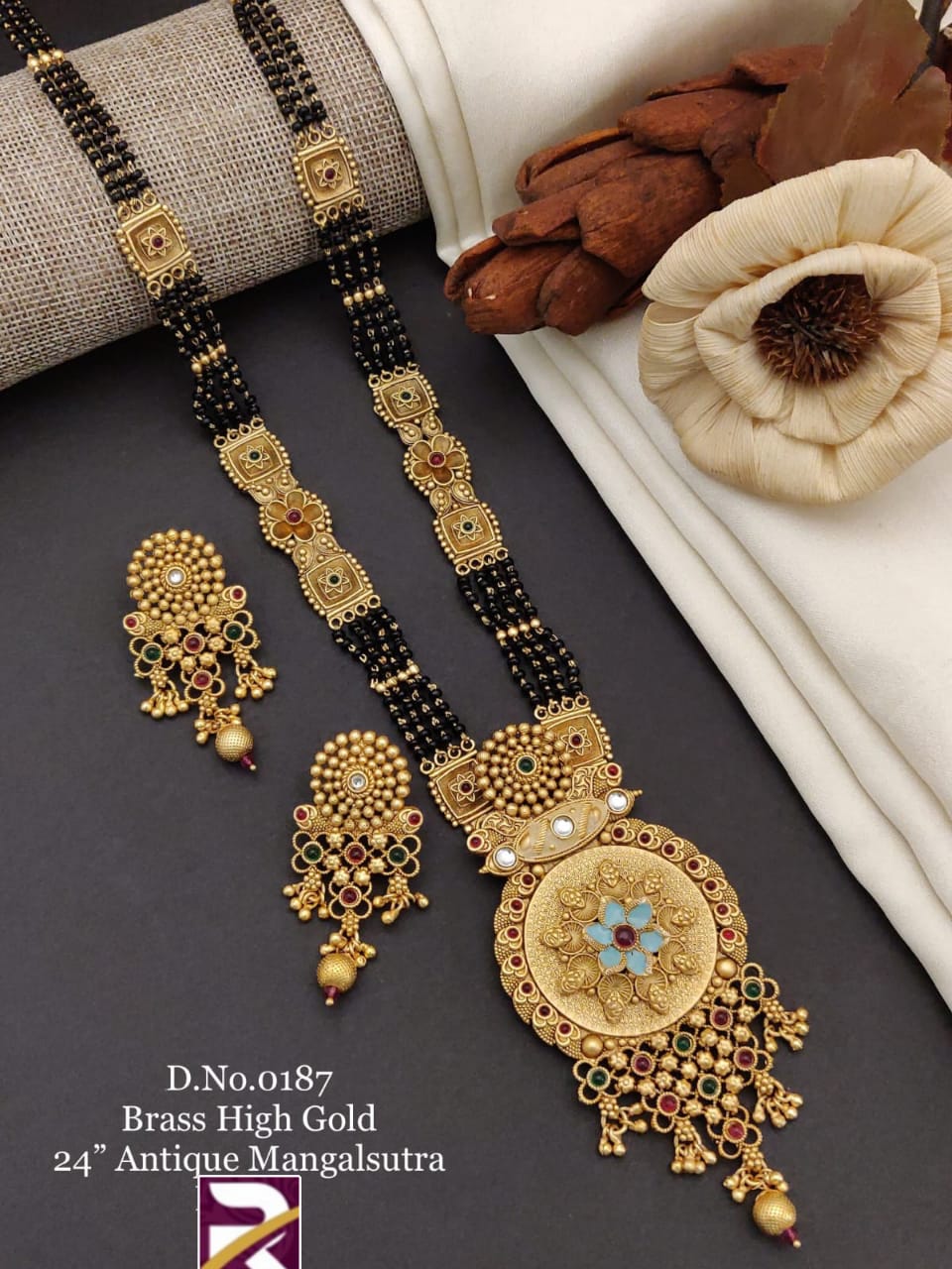 Antique Rajwadi Long Mangalsutra with Earrings