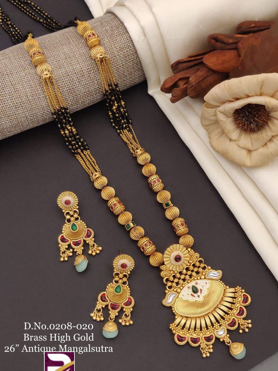 Antique Rajwadi Long Mangalsutra with Earrings