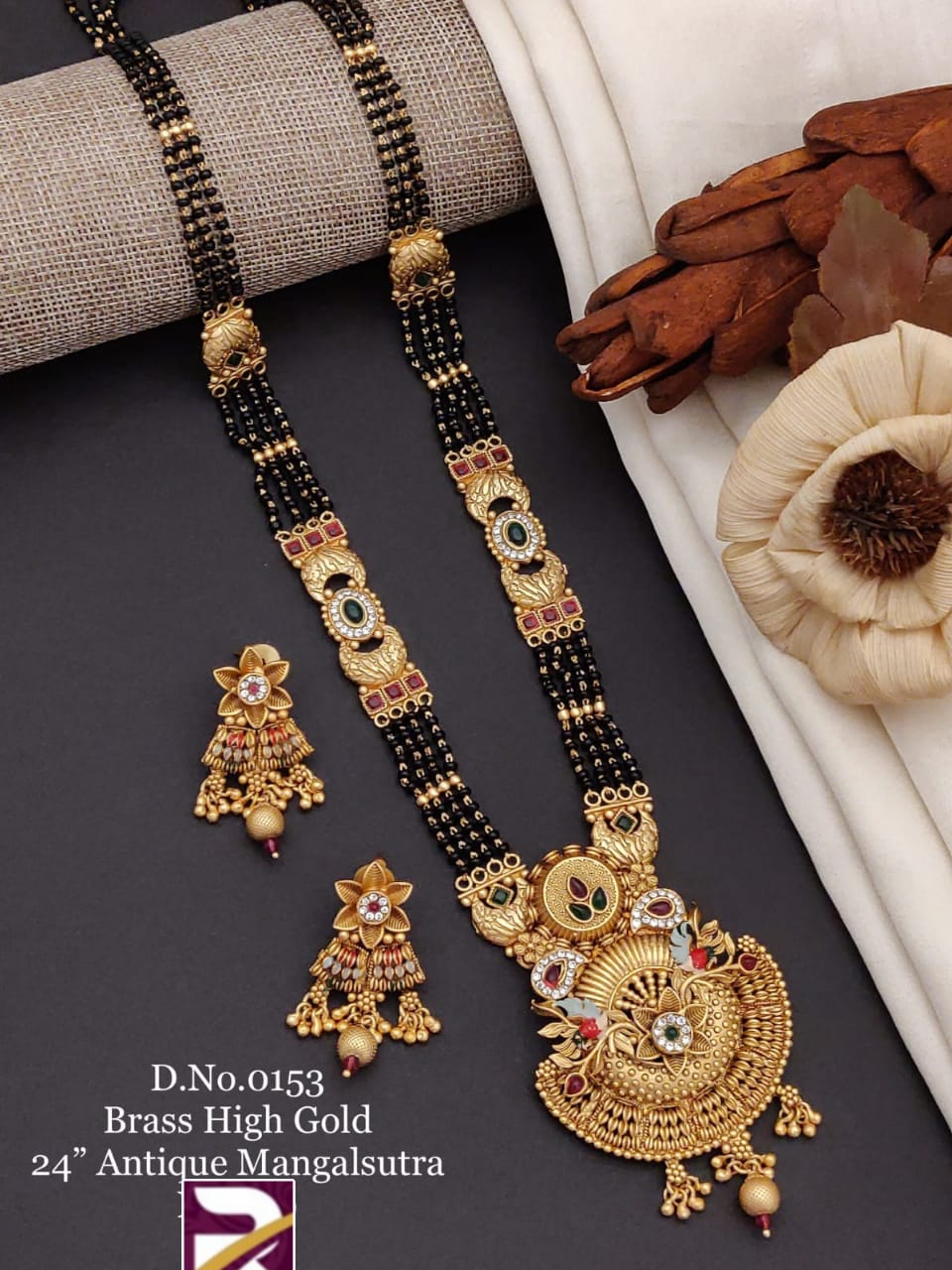 Antique Rajwadi Long Mangalsutra with Earrings