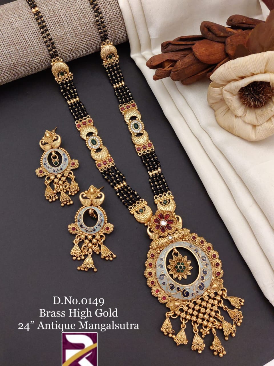 Antique Rajwadi Long Mangalsutra with Earrings