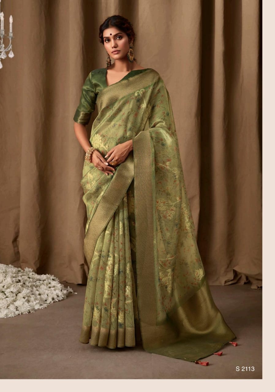 Beautiful Designer Pure Zari Linen With Floral Print Saree