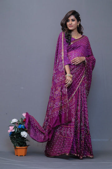 Beautiful Designer Pure Taffeta Bandhej Saree