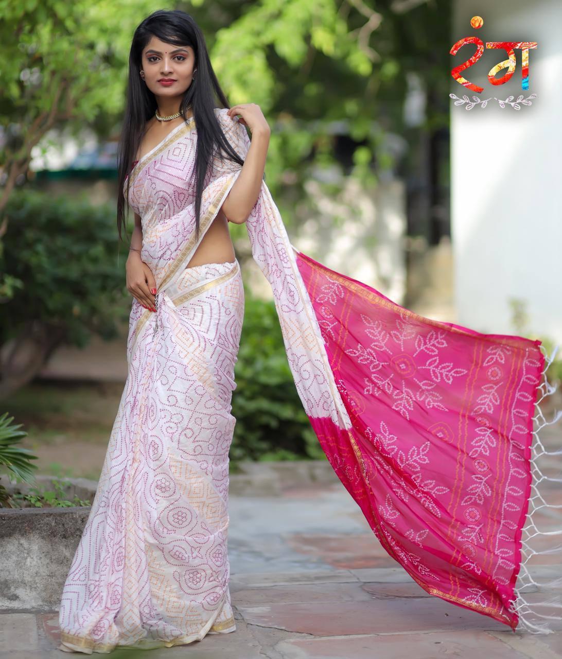 Beautiful Designer Pure Taffeta Bandhej Saree