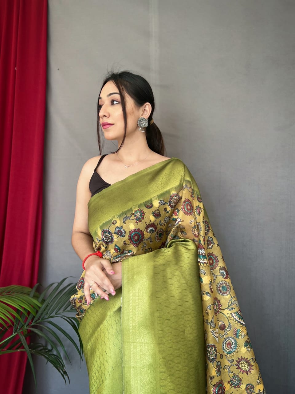 Beautiful Designer Pure Kora Kalamkari Organza Saree