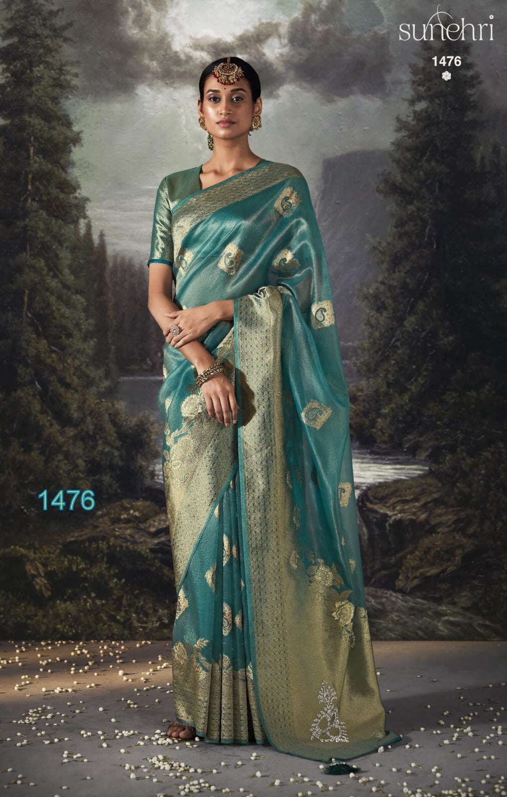 Kimora Sunheri Raat Rani Banarasi Zari With Organza Saree Design 1476