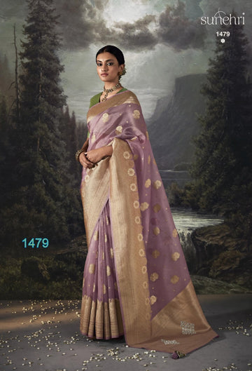 Kimora Sunheri Raat Rani Banarasi Zari With Organza Saree Design 1479