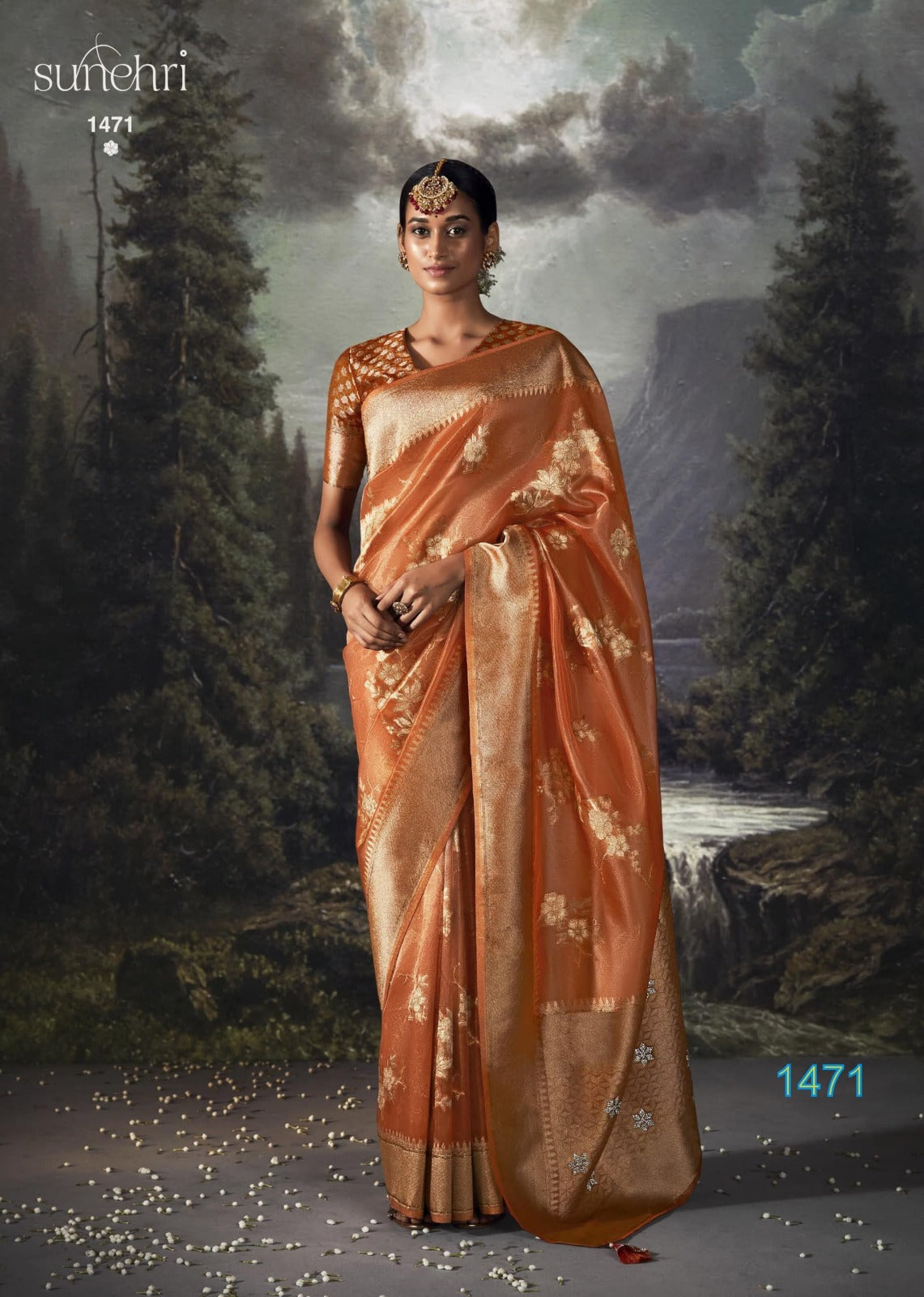 Kimora Sunheri Raat Rani Banarasi Zari With Organza Saree Design 1471