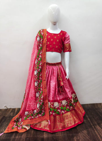 Beautiful Designer Kids Kalamkari Silk Lehenga Choli