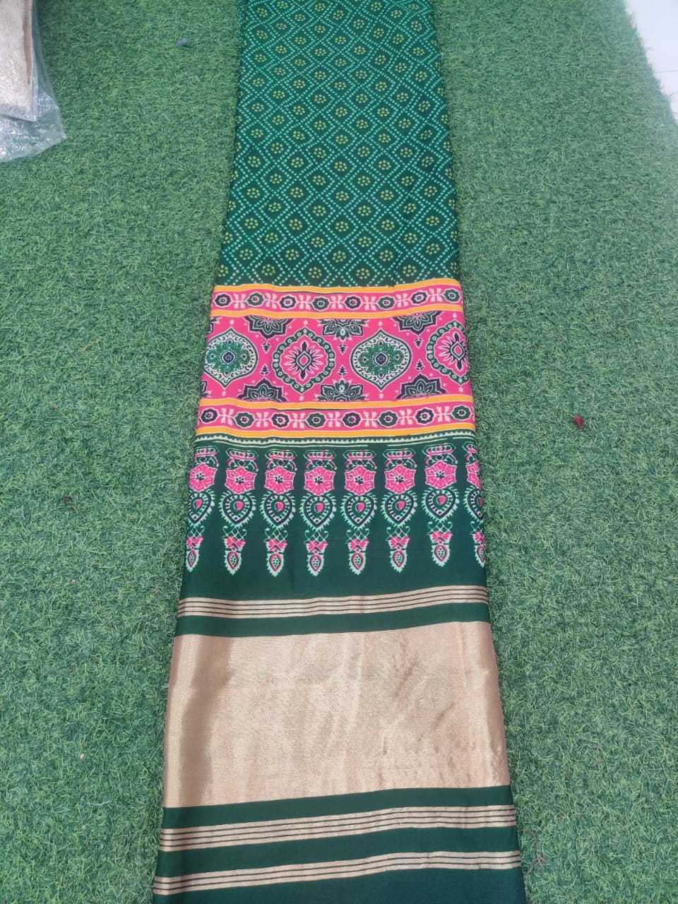 Beautiful Designer Semi Gajji Silk Ajrakh Duppatta