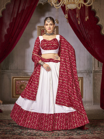 Beautiful Designer Cotton with Ikkat Print Ghoomar Lehenga Choli