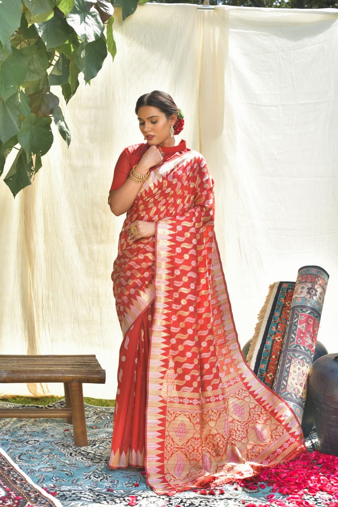 Pure Tussar silk Jamdani weaving Saree