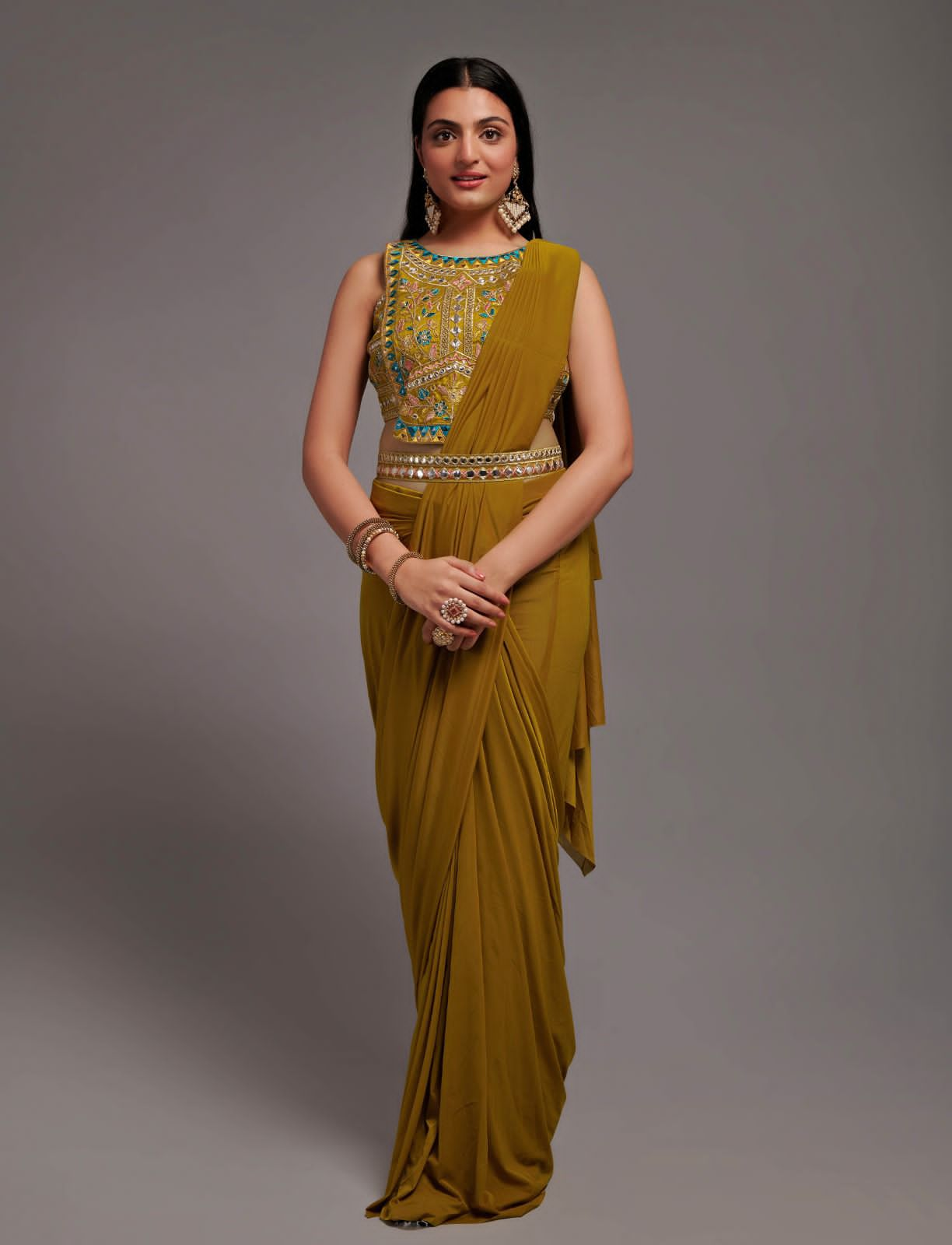 Ready to Wear Saree with Embroidered Blouse