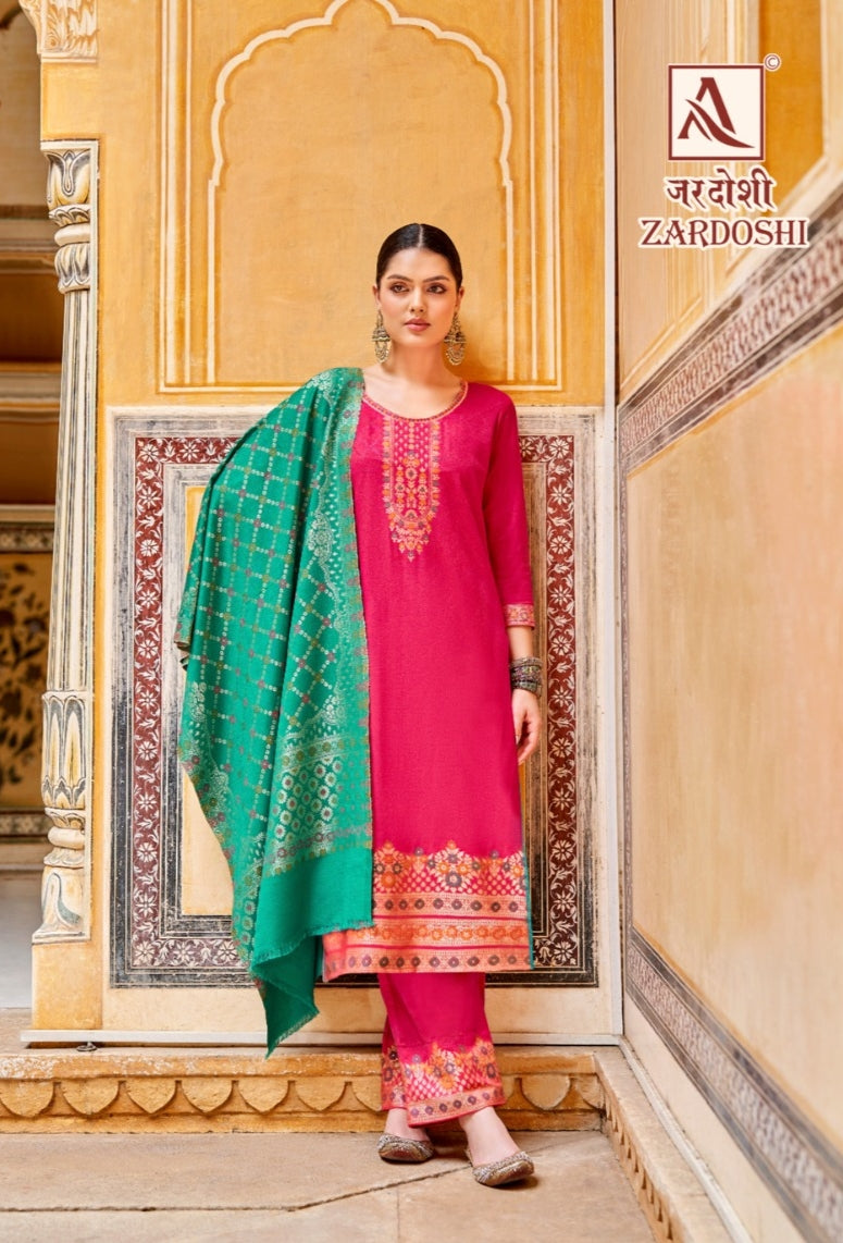 Alok Suits Zardoshi Pure Pashmina Jacquard Designer Pattern Salwar Suit